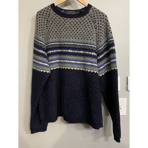 John Ashford Sweater Birds Eye Fair Isle Wool Vintage Pullover Mens XLarge